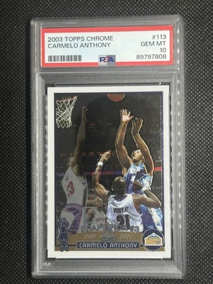 2003 Topps Chrome Carmelo Anthony #113 PSA 10 (RC) Denver Nuggets  - Image 1 of 2