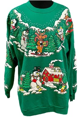 Suéter de Natal quebra-nozes vintage S desenho animado gelado vovó frente e verso anos 90 - Imagem 1 de 4