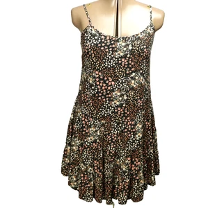 Wild Fable Ditsy Floral Strappy Tiered Ruffled Mini Dress Black Pink White S - Picture 1 of 18