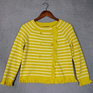 J.Crew Cardigan Women’s XS Yellow Knit Striped Double Breasted Ruffled Preppy - Picture 1 of 9