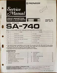 PIONEER SA-740 STEREO AMPLIFIER ORIGINAL SERVICE REPAIR MANUAL - Picture 1 of 1