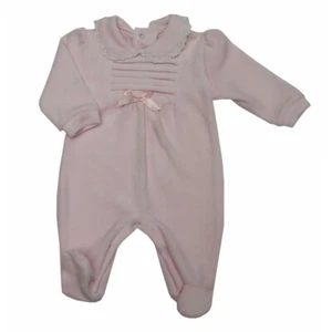 TUMUT DA SONNO RAGAZZE STILE SPAGNOLO ROSA VELLUTO PIZZO BABYGROW BAMBINO 0-6 MESI  - Foto 1 di 2