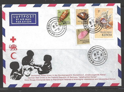 Kenya 1974 Nairobi (15 Feb), 5 seashell stamps to DDR Cover