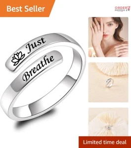 Adjustable Sterling Silver Ring Just Breathe Gift for Women & Teens - Picture 1 of 8