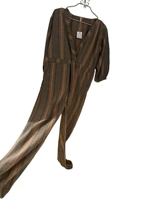 NWT Free People Jumpsuit Loveland Metallic Striped Wool Blend Brown - Sz M - Image 1 of 4