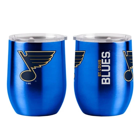 St Louis Blues 16oz Curved Stainless Steel Travel Tumbler [NEW] NHL Mug Glass Cover