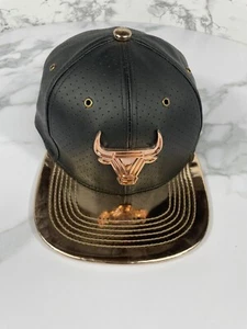 Huge Youth Hat/cap Vegan Leather Black/ Rose Gold Bull Head Logo Embroidered - Picture 1 of 15