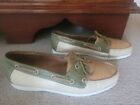 Orbis Shoes Cream Green Tan Lace Up Leather Deck/Boat Shoes Uk 5 Made In Brazil