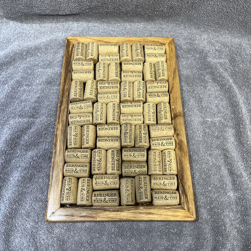 WINE CORK BOARD 14 X 8.5 FRAME WITH WINE BOTTLE CORKS. Various Uses - Image 1 of 4