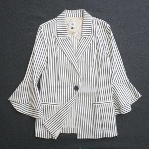 Cabi 5295 Womens White Striped Bell Sleeve Jacket Blazer Cotton Size 8 - Picture 1 of 10