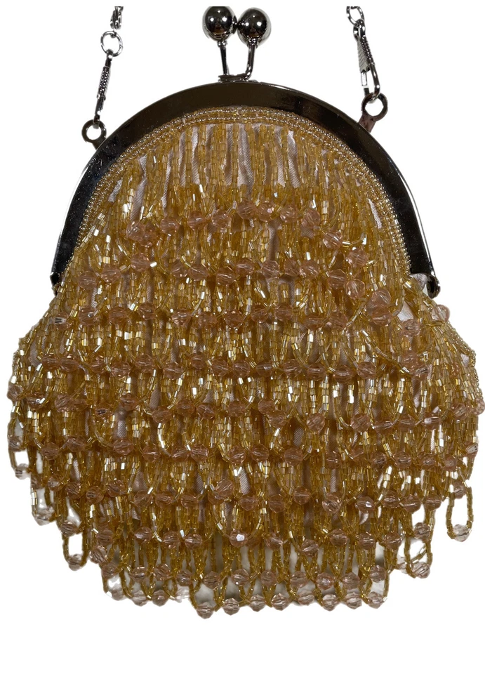 Bolso sin asas Bijoux Terner colgante con cuentas de noche cartera vintage cierre de beso Foto 1 de 4