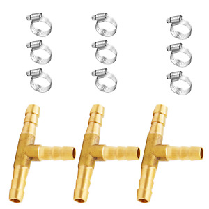 3Pcs 3/16" Brass Tee Barb Fittings,3 Way Union Intersection Fitting T Shape 