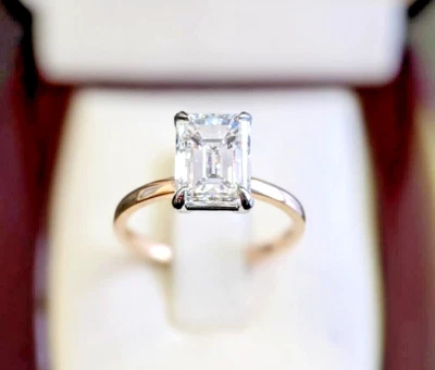 Verlobungsring Diamant 14k mehrfarbig Gold IGI Lab Grown 2,00 Ct Smaragdschliff - Bild 1 von 4