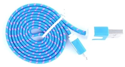 Cable USB Cable Cargador Plano Trenzado para Teléfono 14, 13, 12, 11, X, 8, 7, 6, 5 Lote Foto 1 de 4