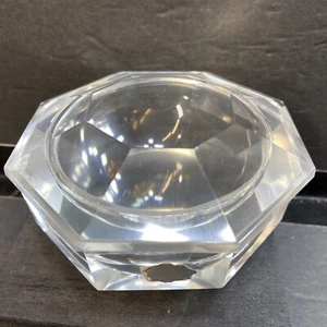 Vtg Hand Cut Lead Crystal Octagonal Diamond Faceted Lidded Trinket Box READ - Picture 1 of 15