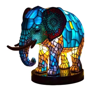 3D Elephant Table Lamp Series Stained Glass Stained Night Light Retro Desk Lamps - Picture 1 of 3