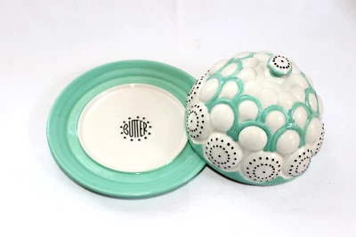 ANTHROPOLOGIE Brassica Retro-Inspired Mint Green Round Dome Butter Keeper Dish - Image 1 of 4
