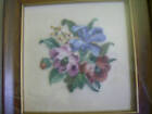 Roses & Blue Iris FINISHED Petit Point Picture -Babs Fuhrmann Design-4x4 Inches