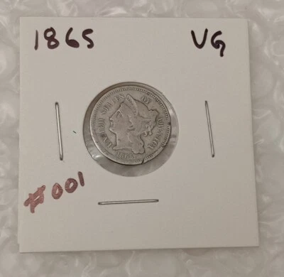 USA 3C~ Three Cents Nickel 1865~ *VG~ #001 - Image 1 of 4