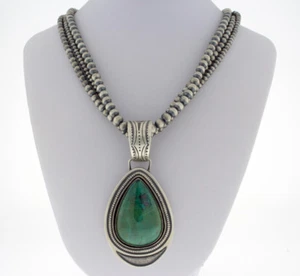 Triple-Strand Sterling Silver Bead Necklace With Natural Chrysocolla Pendant - Picture 1 of 6