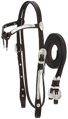 Silver Show Futurity Brow Headstall-Bridle - Reins - Light or Dark Oil leather - Image 1 of 2