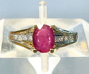 Oval Brilliant Ruby and Diamond 14k Yellow Gold Ring Size 7 - Picture 1 of 10