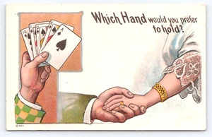 Quale mano preferiresti tenere c1907 cartolina fumetto corteggiamento gioco d'azzardo pun - Foto 1 di 4