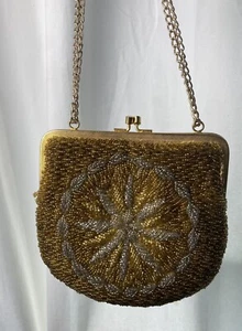 Bolso sin asas de noche vintage La Regale LTD dorado y plateado con cuentas de lentejuelas raro - Imagen 1 de 10
