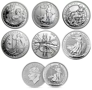 Moneda de plata BRITÁNICA 1997 a 2023 1 oz Reino Unido Royal Mint Bullion monedas en cápsulas - Imagen 1 de 90