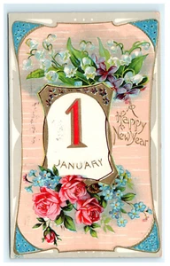 1909 Los Angeles CA, Kalifornien Ein frohes neues Jahr 1. Januar geprägte Postkarte - Bild 1 von 2