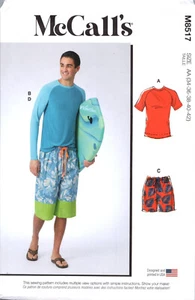 McCalls 8517 Mens Beach Shorts Rashguards Shirt Knit Swim Trunks Pattern - Picture 1 of 5