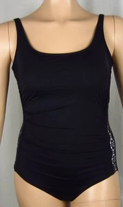 Jones New York Side Detail Tummy Smoother Black Scoop Back One-Piece Swimsuit 16 - Picture 1 of 4