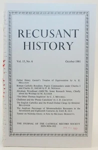 Recusant History: Research in Post-Reformation Catholic History October 1981 - Picture 1 of 6