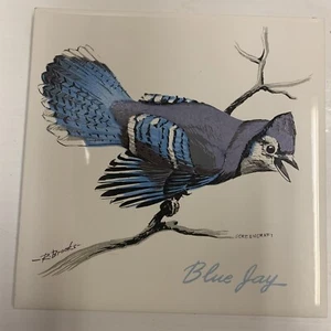 Used Vintage Screencraft Trivet / Wall Decoration 6x6 Tile Blue Jay R Brooks U - Picture 1 of 2