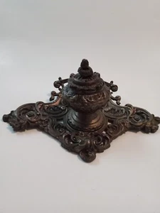 ORNATE VINTAGE BRASS INKWELL 10.5" long, 7.25" deep, and 3.75" high - Picture 1 of 8