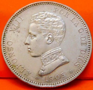 ESPAÑA, 2 PESETAS, 1905*19*05. S.M.V. ALFONSO XIII. PLATA. (506) - Imagen 1 de 2