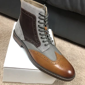STACY ADAMS Men's, Leather Finnegan Wingtip Lace Up Boot 9M NEW - Picture 1 of 12