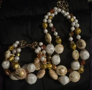 Vintage Orange White acrylic Rhinestone Statement Deauville Necklace & bracelet - Picture 1 of 12
