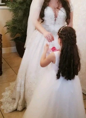 Stephen Yearick Couture Wedding Dress Off-Shoulder Swarovski Crystals & Bouquet  - Image 1 of 4