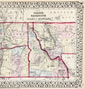 1875 WASHINGTON - MONTANA - IDAHO - OREGON Map ORIGINAL (13.5X10.5) - Picture 1 of 6