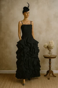 🖤 Louis Féraud Paris Seidenkleid 34/36 Schwarz Vintage Couture Abendkleid - Picture 1 of 13
