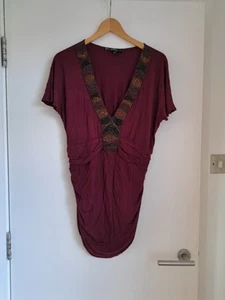 Star Julien Macdonald Top 16 Burgundy Beaded Embellished Sleeveless Ruched Long - Picture 1 of 16