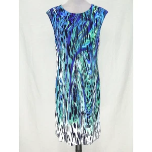 Chicos Dress 1 Womens Medium Blue White Print Stretch Knit Lightweight Pullover - Picture 1 of 13