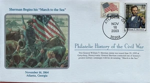 Mort Kunstler Bürgerkrieg Philatelistische Geschichte Sherman beginnt Marsch zum Meer  - Bild 1 von 2