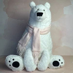 Animal Adventure weißer Eisbär Plüsch sitzt groß 14 Zoll Stofftier rosa Schal - Bild 1 von 11