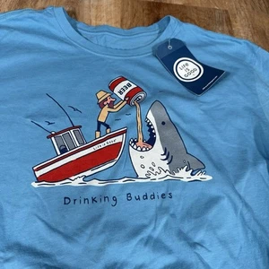 NEW Life Is Good Mens XL Drinking Buddies Beer Fishing Teal SS Crusher Lite Tee - Picture 1 of 7