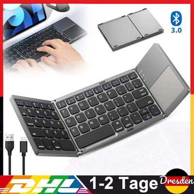 Wireless Mini Tastatur Faltbar mit Touchpad Bluetooth Ultradünn Deutsch Layout - Bild 1 von 4