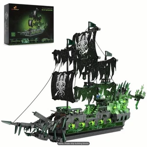 Flying Dutchman Ship Caribbean Pirate Building Block Toy MOC, Ghost Ship w/ LED - Picture 1 of 7