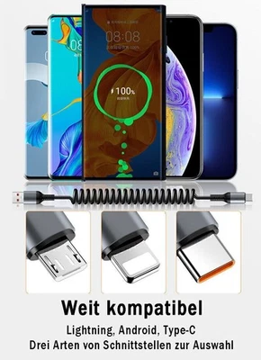 USB-C Schnellladekabel Typ-C Ladegerät Spiral USB-C Kabel For iphone Handy Auto! - Bild 1 von 4