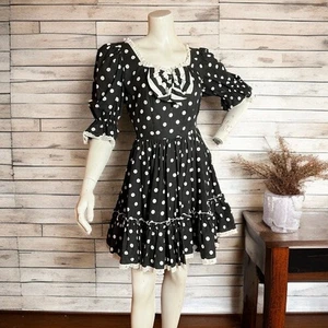 Vintage 80s Sweetheart Square Dance Dress Size 6 Retro Polkadot Gothic - Bild 1 von 7